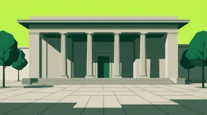 Fassade eines Gebäudes mit mehreren Säulen bei Tageslicht