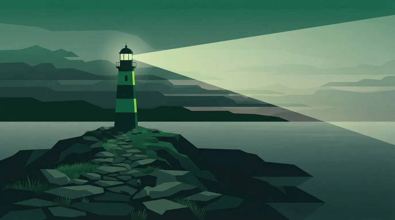 Leuchtturm auf einer felsigen Küste in der Abenddämmerung